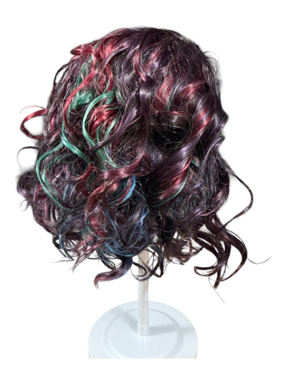 Chelsey Smith CrownsMulticolor Curly Women’s Wig with Pink, Teal & Blue.